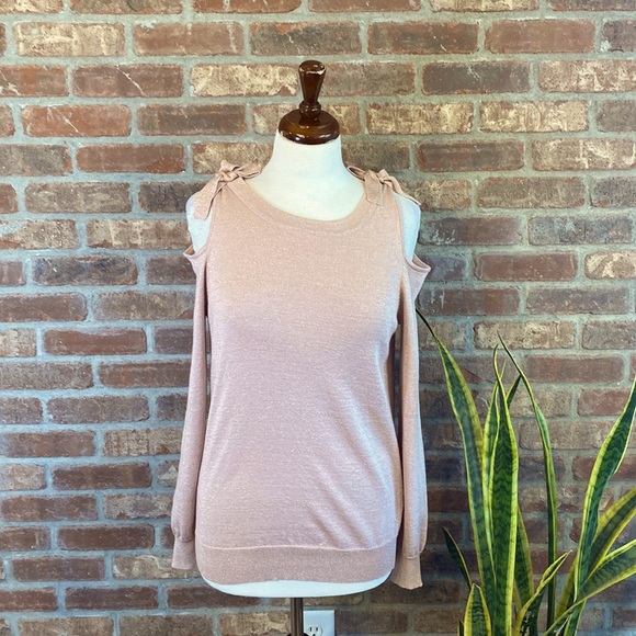 Maurices Small Soft pink open shoulder sweater with gold metallic flecks - Picture 1 of 11